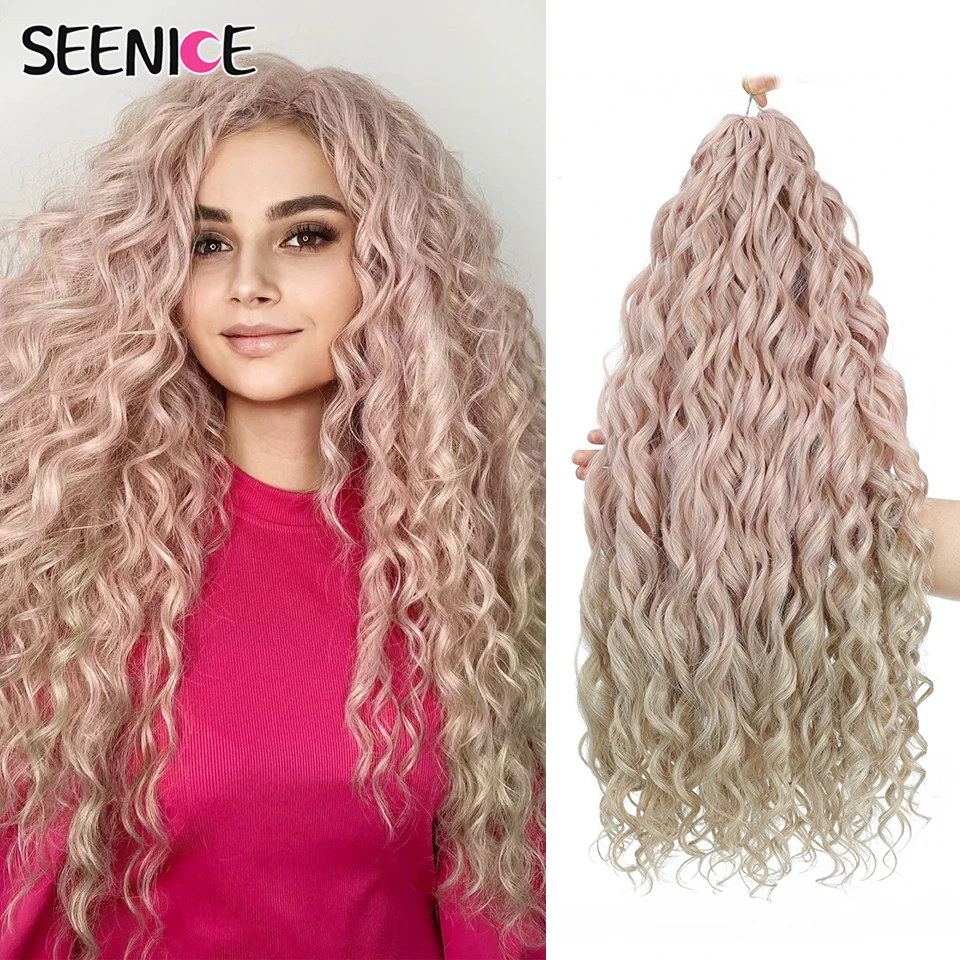 Jessica Synthetic Hair Deep Wave Twist Crochet Hair Braid Afro Curl Ombre Blonde Pink Deep Wavy Braiding Hair Extension ForWomen