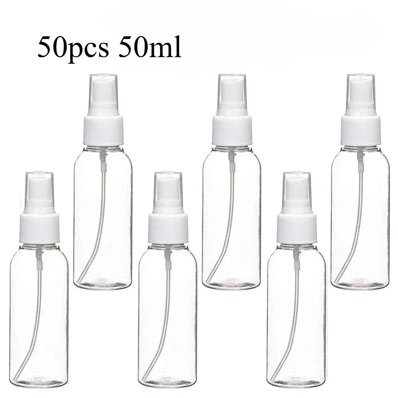 

50 PCS Bottles 50ml/2oz Clear Plastic Travel Spray Bottle, Empty Fine Mist Spray Bottle, Portable Refillable Mini Spray Bottle