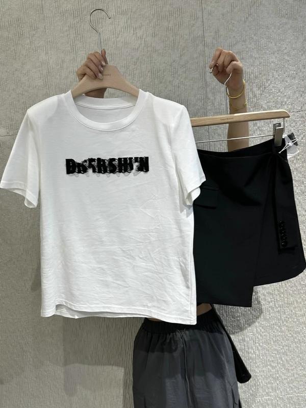 

New Summer 2026 Women's Fashion Lace Letter Print T-shirt Top Short Skirt Set Xyl Station 222 Outfit Short Sleeve Casual Wear