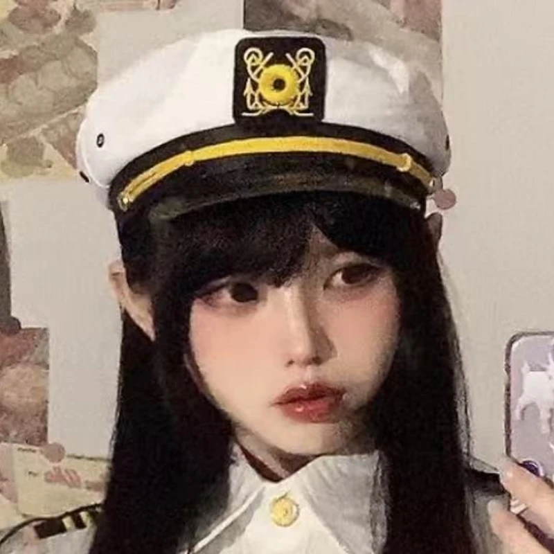 جديد المرأة القبعات الرجعية النمط البريطاني المطرزة البحرية قبعة الرغبة النقية مثير موحدة قبعة كبيرة حافة المرأة بحار قبعة