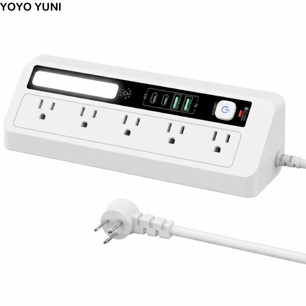 Touch Activated Desktop Charging Strip 2AC 2USB 3 Color Multi Outlet Power Socket Flame-Retardant Shell Compact Portable