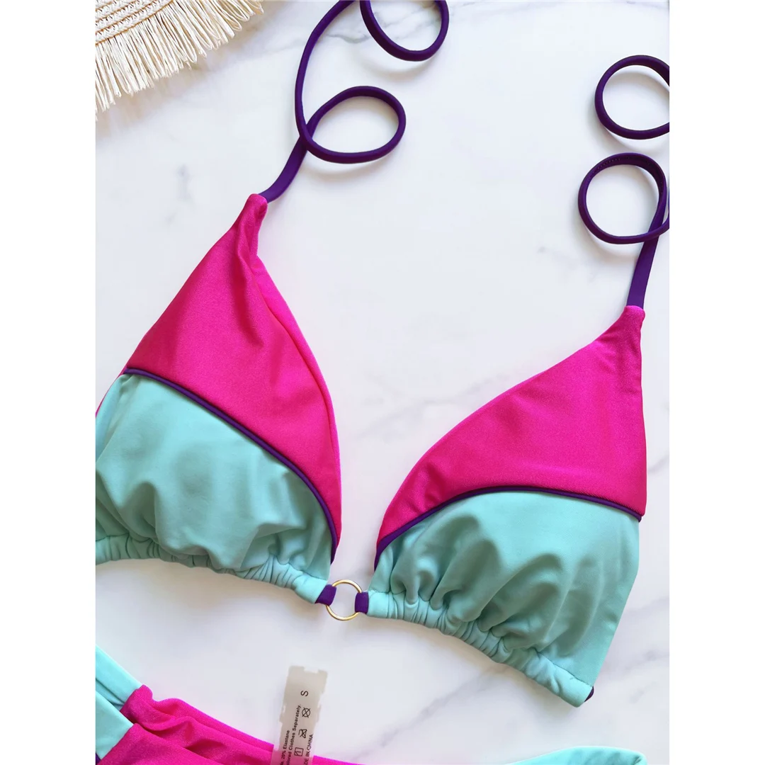 Splicing Neckholder High-Cut Brazilian Bikini Damen Bademode Zweiteiliger Bikini-Set Badeanzug Badebekleidung Schwimmanzug V6067 – Detail 31