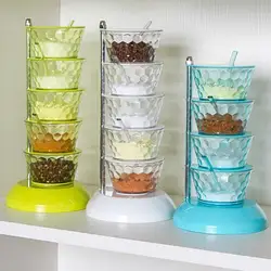 Vertical Rotatable Seasoning Box With Transparent Rotating Design Spice Box For Salt Jar Spoon Rotary Storage Rack Kitchen Tools