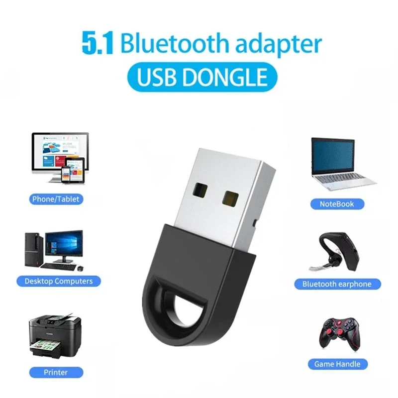 USB Bluetooth 5.1 Adapter with Key Ring Design Durable Metal & Plastic Stable Connection for PC Laptop Wireless Speaker Audio