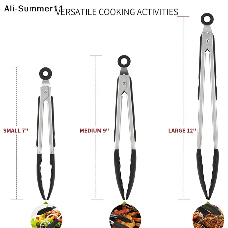 【Sa1】【A73】Silicone Tongs Kitchen Steel BBQ Non-Stick Kitchen Utensils Barbecue Cooking Tong With Joint Lock Kitchen Accessories