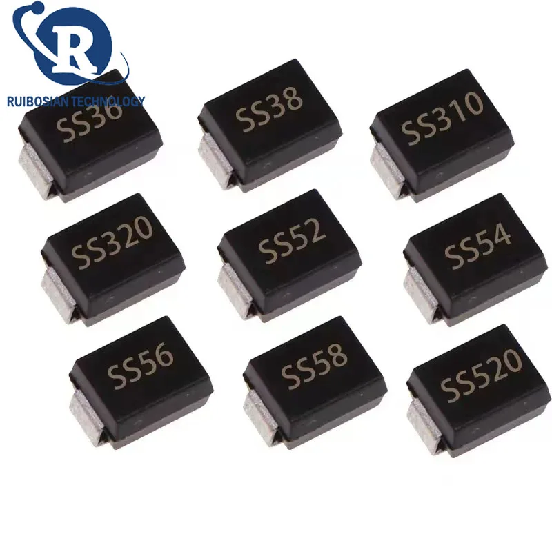 Diode Schottky SMB SS14 SS24 SS32 SS34 SS36 SS38 SS54 SS56 SS210 SS310 SS510 RS2M RS3M ES3D ES2J ES3J ES2D ES2G ES3G SMD, 50 pièces