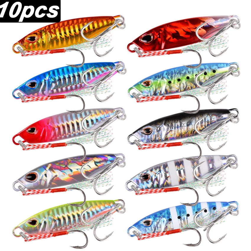 

10pcs/lot Metal Cast Jigs Lure Spoon 10G - 30G 40G 50G Shore Casting Jigging Fish Sea Bass Fishing Lure Artificial Bait Tackle