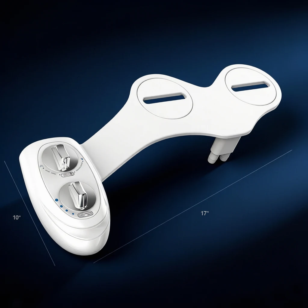 Toilet bidet two silver color knob handles dual nozzle spray guard shield front feminine and rear wash white