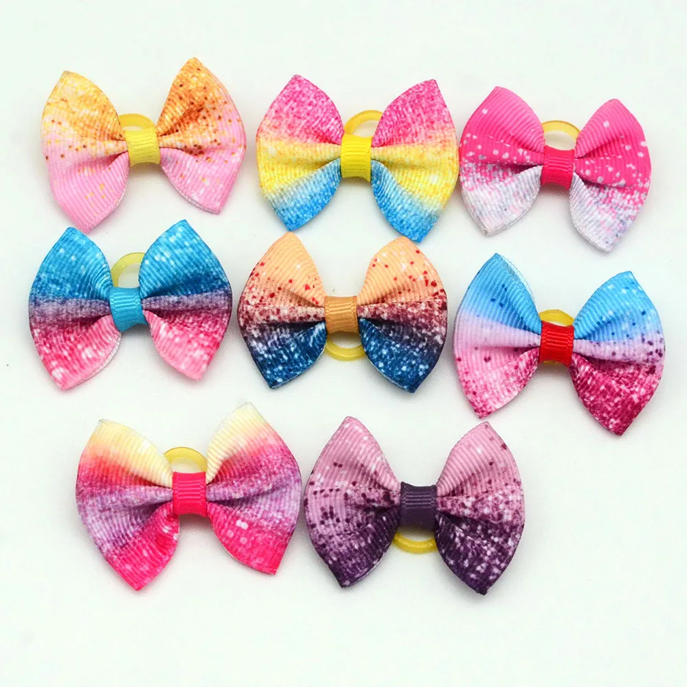 100PCS Gradient Color Dog Hair Bows Decorate Dog Hair Bows Cute Puppy Hair Accessories with Rubber Bands for Small Dog Supplies