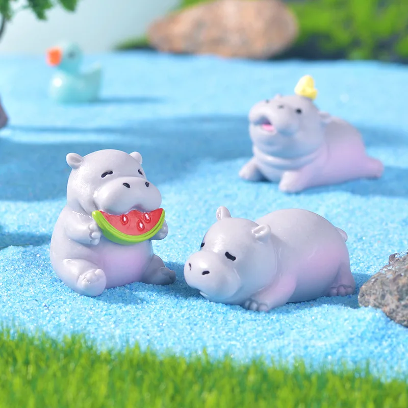 4pcs Funny Cute Hippo Animal Ornament Car Decoration Craft Miniature Figure Tiny for Bonsai Microlandscape Fairy Garden Decor