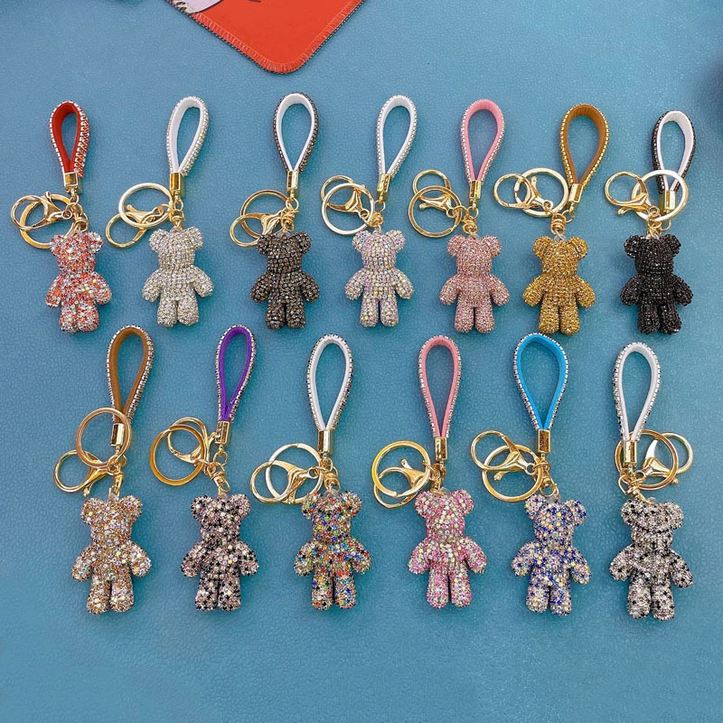 Wholesale net red full drill bear car remote control chain ring lanyard key chain pendant personality couple bag hang