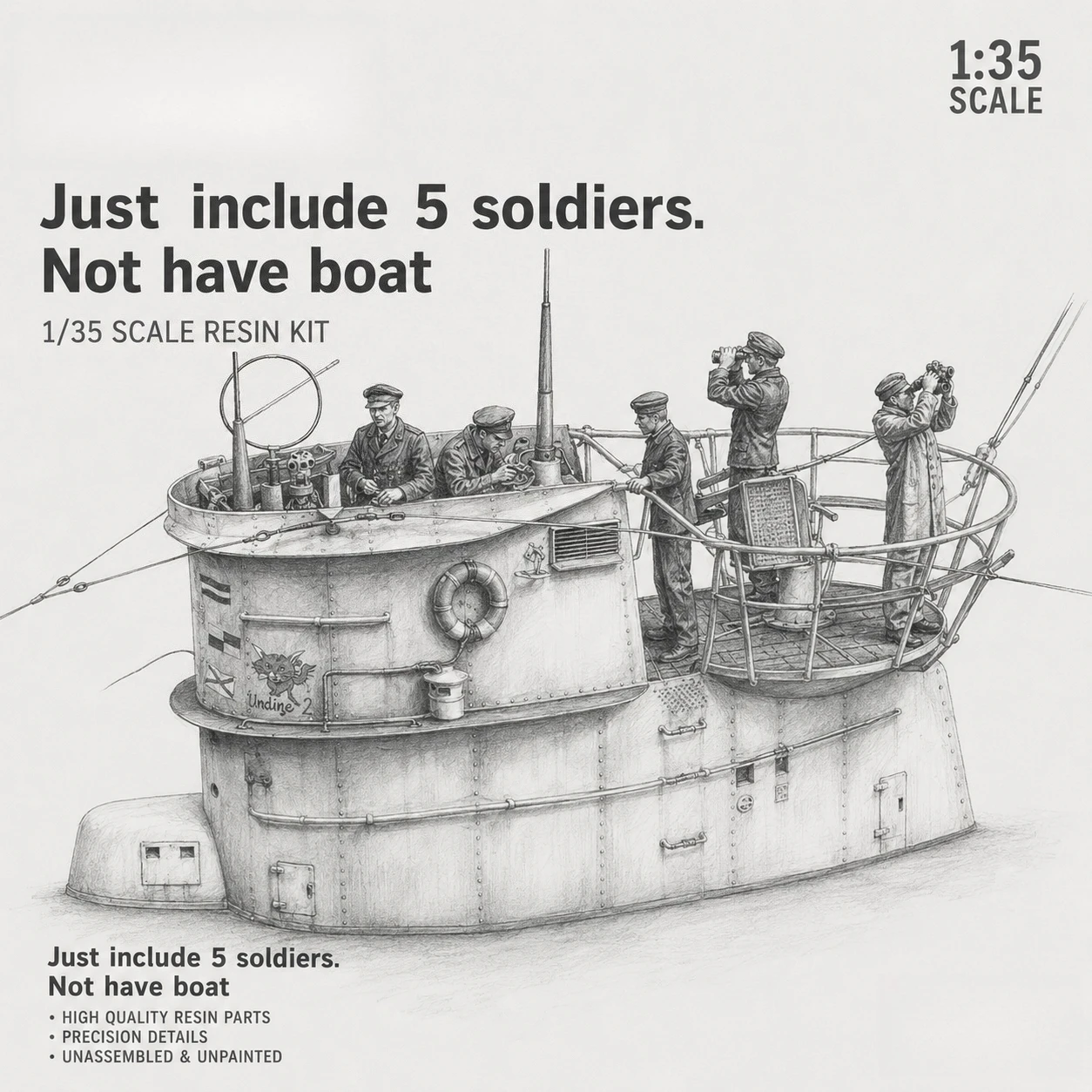 1: 35 Resin Model Kit Ship Observation Deck Soldier 5 Characters Grey Model Scene Layout Toy Model