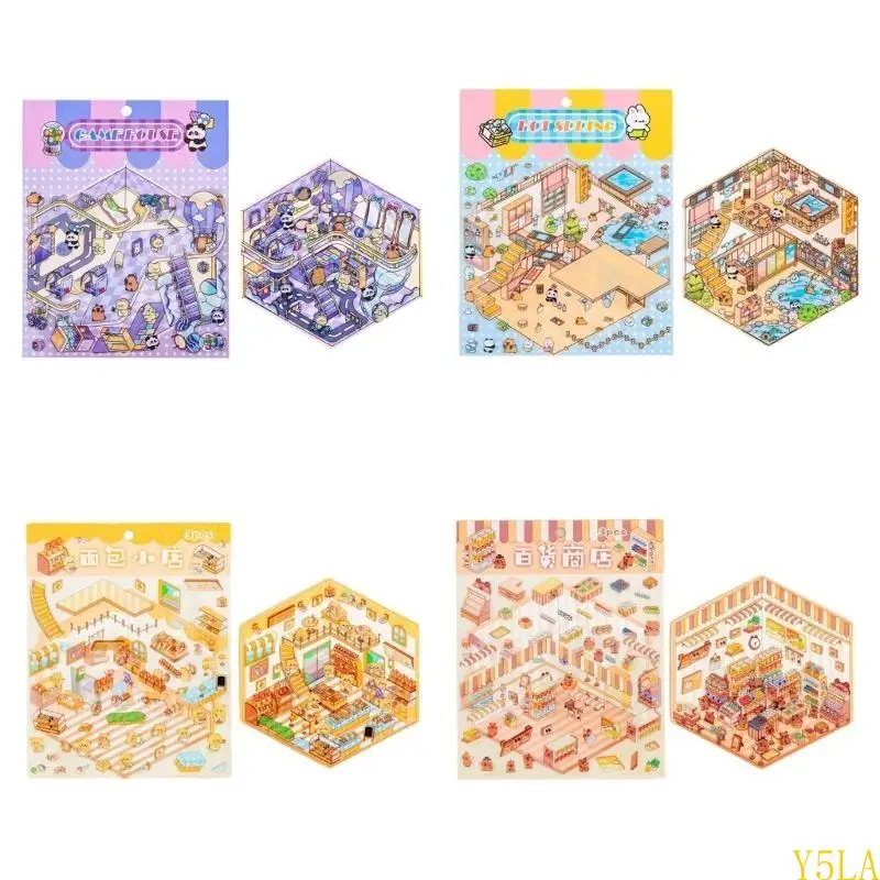 Y5LA Miniature Simulate Scène cabine Autocollant pour décoration du journal du scrapbooking