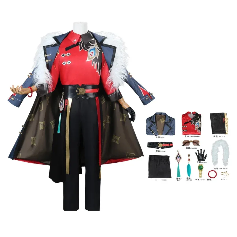 

Game Honkai: Star Rail Aventurine Kakavasha Cosplay Costume Cloak Coat Red Shirt Uniform Wig Man Halloween Carnival Suit