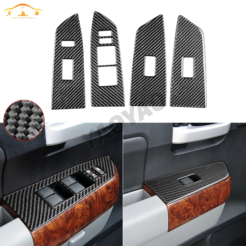 Carbon Fiber Car Window Lift Frame Decoration Cover Trim Stickers For Toyota Tundra 2007-2013 Auto Decoration