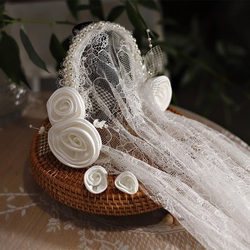 

Vintage Bridal Pearl Headband,Handmade Satin Rose Elegant Wedding Hair Accessory for Brides Engagement Photos Bachelorette Party