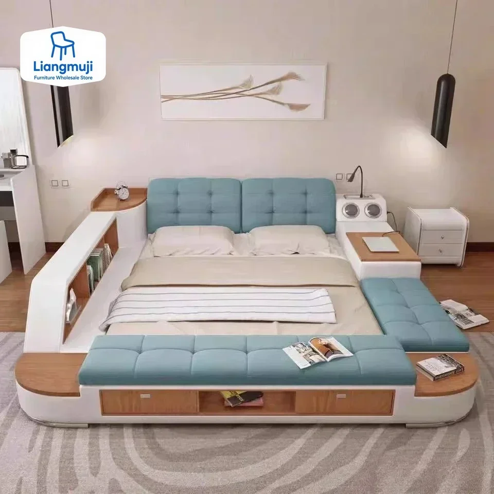 

MINGDIBAO Tech Smart Bed Frame | Cloth Multifunctional Ultimate Bed with Tatami, USB and Speaker | Fabric Upholstered Camas