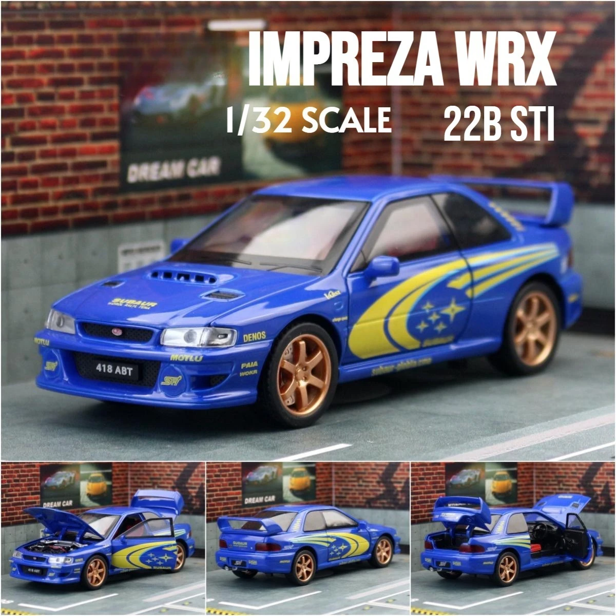 

1:32 WRX Track Edition Alloy Toy Racing Model Sound and Light Pull Back Turn Door Opening Diecast Alloy Car Model Collectible