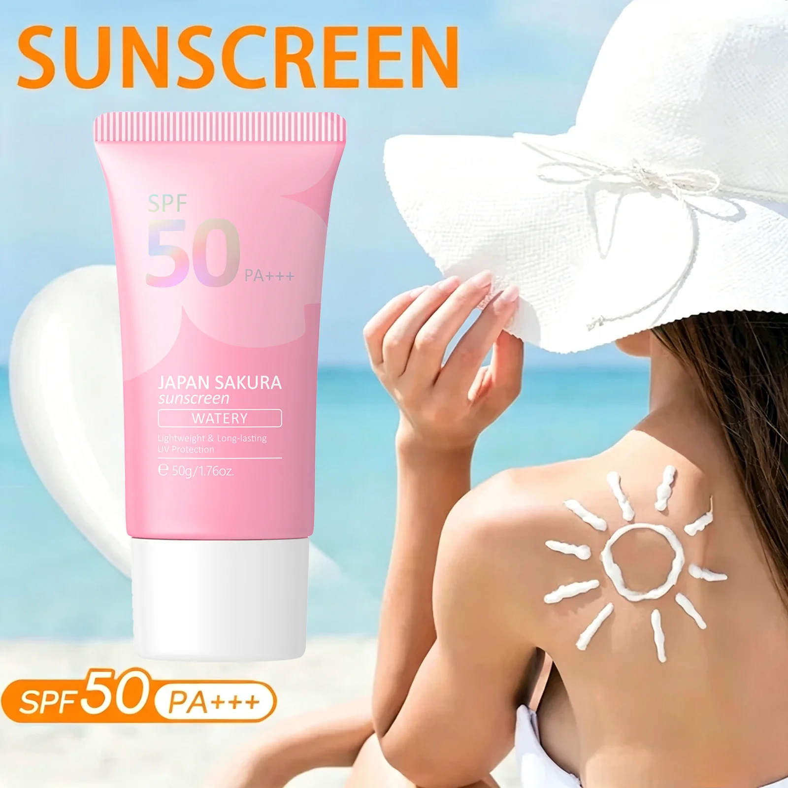 LAIKOU Sakura Sunscreen SPF50 PA+++ Watery Moisturizing Isolation Sun Block Non-Greasy No White Cast For Face Body 50g