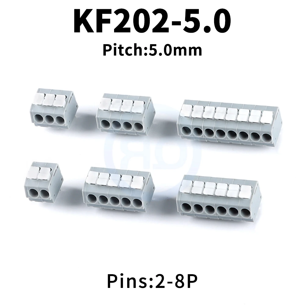 

(10 pcs) KF202 - 5.0 Double Row Straight Plug 5.0mm Pitch Spring Loaded PCB Terminal Block 2~8Pin