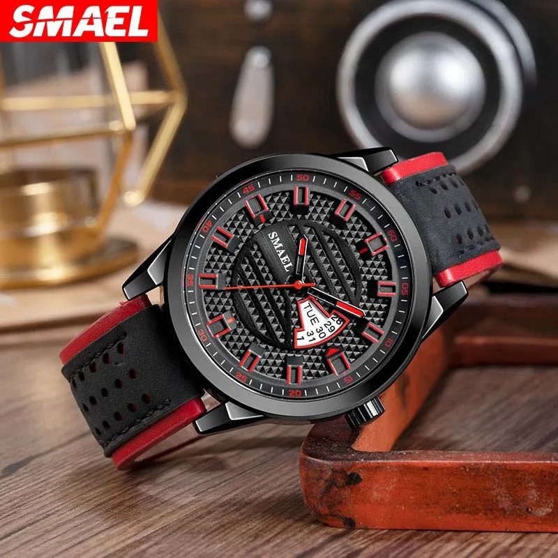 New Smael Watch Outdoor Sports Quartz Watch Waterproof Calendar Leather Multifunctional Men's Wrist Watch