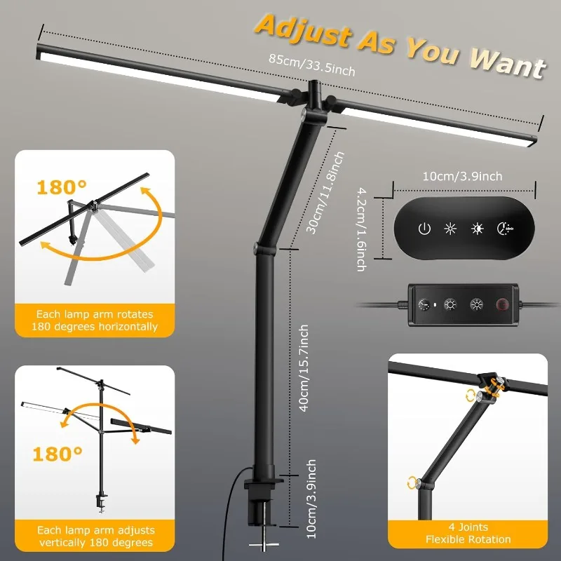 

LED Desk Lamp For Home Office, Eye Caring Architect Desk Light With Remote, Dual Screen Computer Monitor Light With Stepless Dim