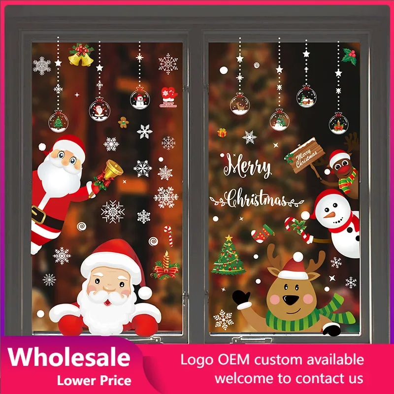 

Merry Christmas Decoration stickers Window Wall Store Car Home Decals 2022 Xmas Ornaments Snow Santa Claus 2022 New Year Gift