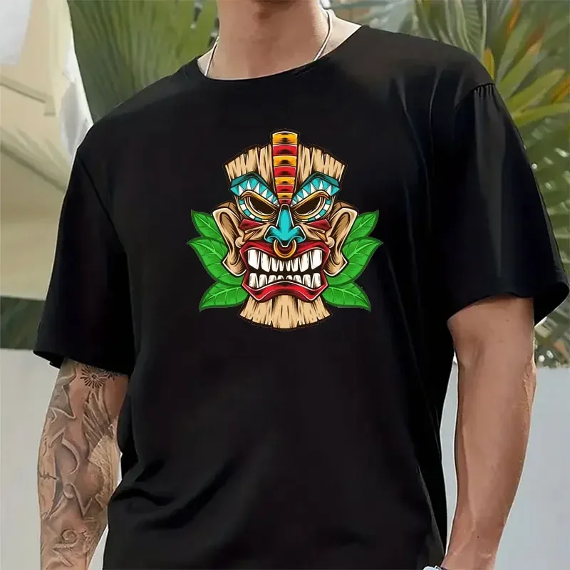 2024 Hawaiian Totem Tiki Men's Tshirt Tiki Tantrum Fun Monkey Island Game Cartoon Short Sleeve Crewneck Tshirt Camisetas Hombre