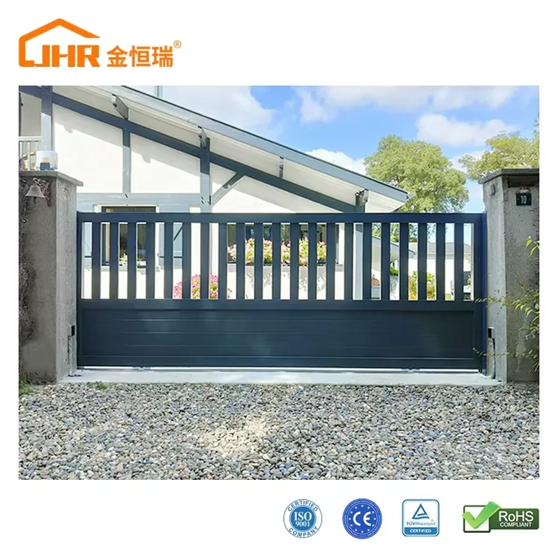 Full Privacy Aluminum Sliding Fence Gate 6 Feet Metal Frame Outdoor Eco-friendly Weather Resistant Automatic Control