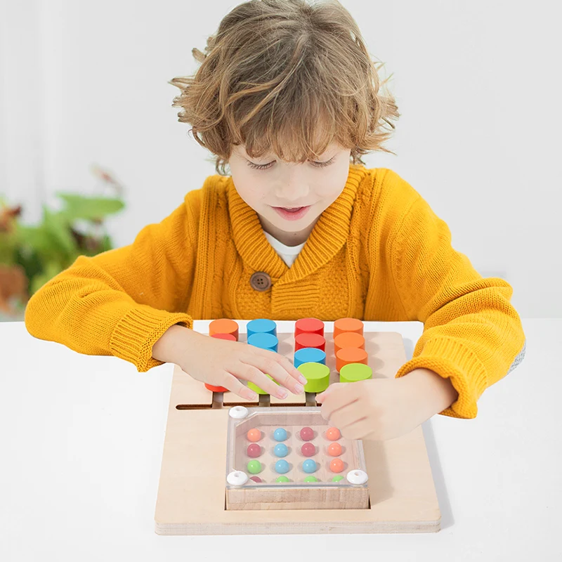 Montessori de madeira agitando grânulo de quatro cores posicionamento brinquedo cor forma correspondência cognição aprendizagem jogo tabuleiro presentes para crianças