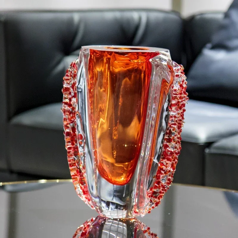 مزهرية زجاجية مصنوعة يدويًا من حجر بركاني كهرماني فاخر مصنوعة يدويًا من الكريستال المزجج #3