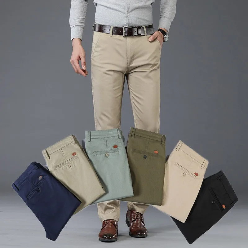 New Men's Pants Straight Loose Casual Trousers Large Size Cotton Fashion Men's Business Suit Pants Green Brown Grey