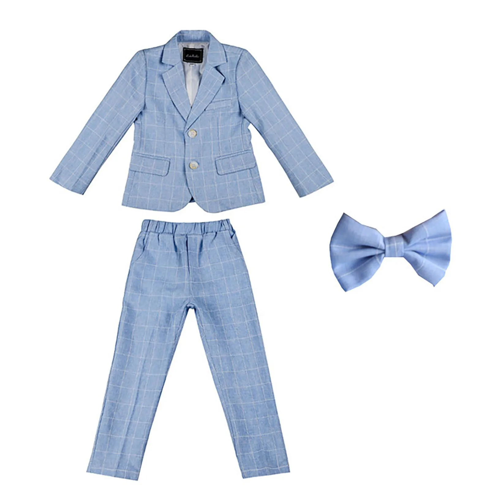 Children\'s Plaid Spring Summer Suit Set Boy Gentleman Piano Host Performance Photography Costume Kids Blazer Pants Bowtie Outfit