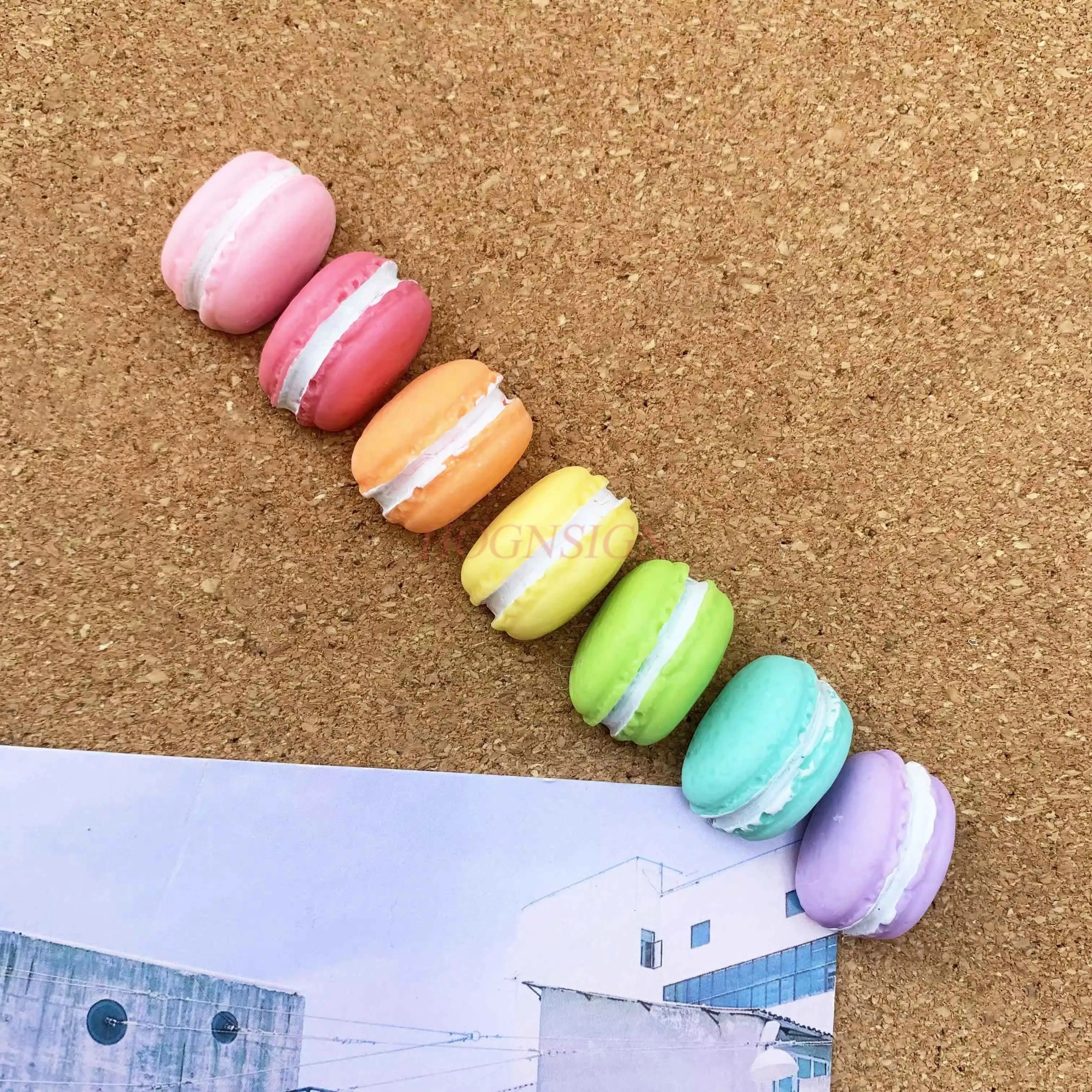 7pcs Macaron Dessert Colorful Creative Push Pin Cork Felt Board Message Wall Dining Bar Scene Decoration