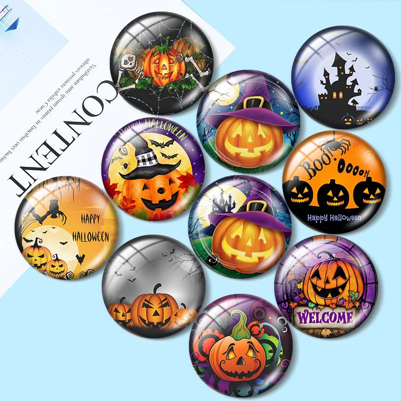 Halloween jack-o-lantern 10pcs 12mm/16mm/18mm/25mm Round Photo Glass Cabochon Demo Flat Back Making findings