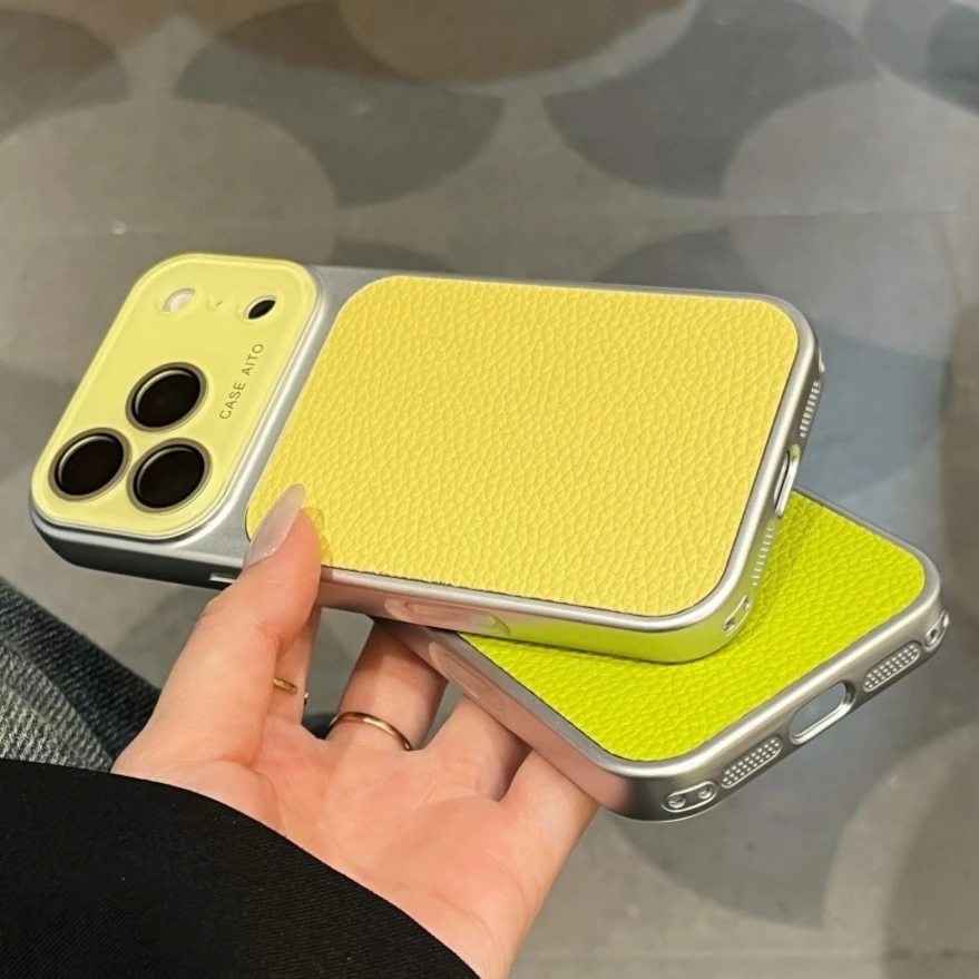 Creative Large Window Color Blocking PU Leather Case For IPhone 13 17 ProMax 16 15 14 Pro Max Glass Lens Protective Cover Fundas_voghion.com