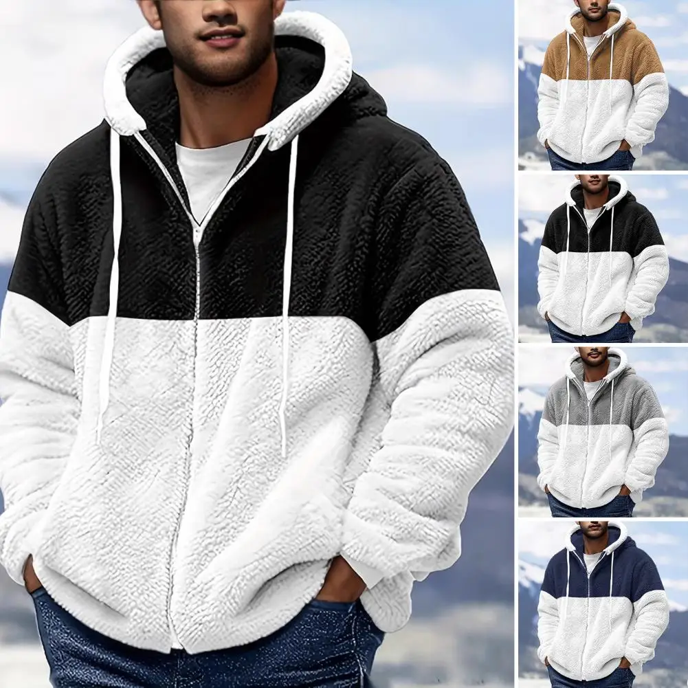 

Men Outerwear Men Coat Men's Hooded Fleece Jacket with Adjustable Drawstring Zipper Closure Warm Outerwear for Autumn Winter