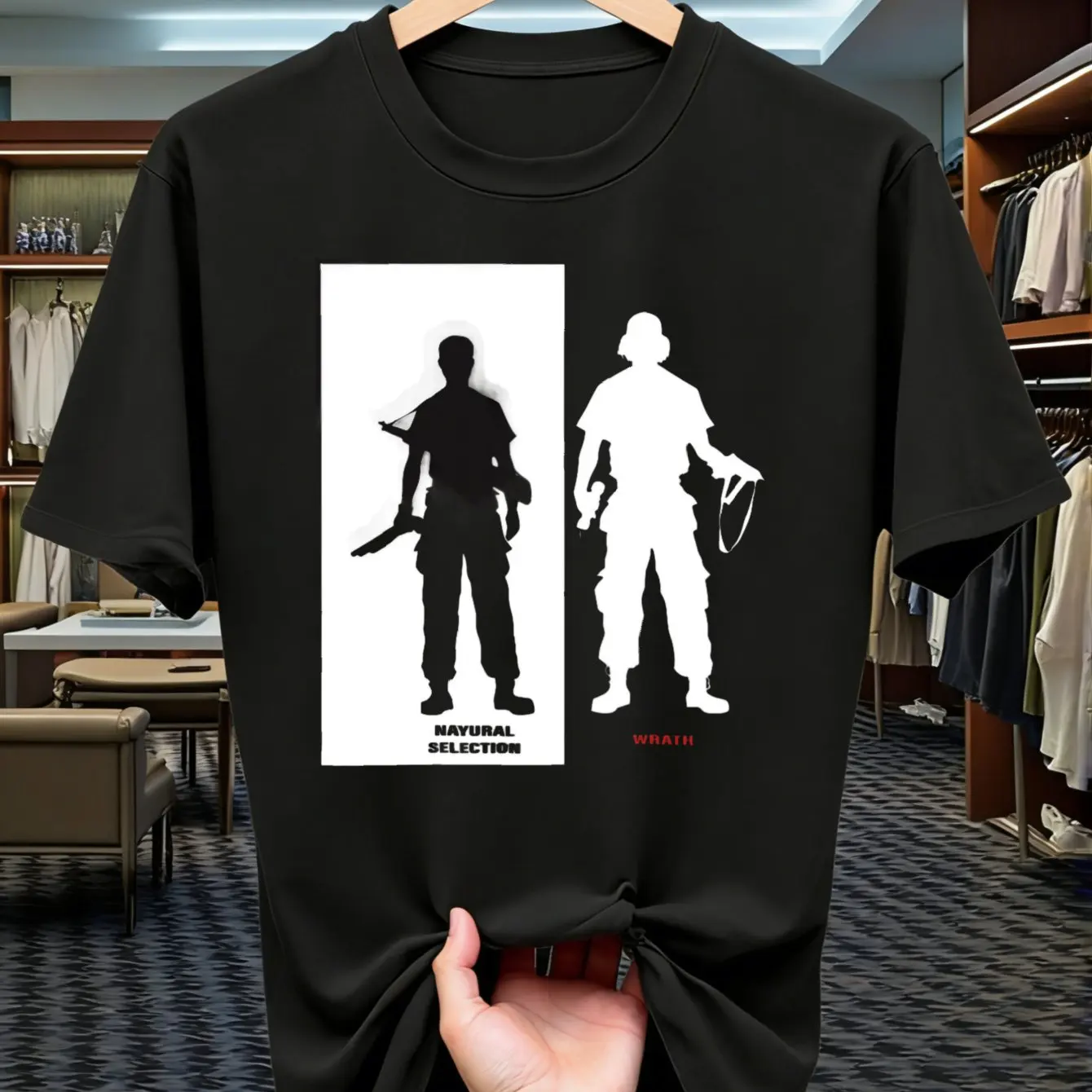Wrath Natural Selection Men's Black Graphic T-Shirt Bold Survival of The Fittest Print with Viking & Modern for Man Silhouettes