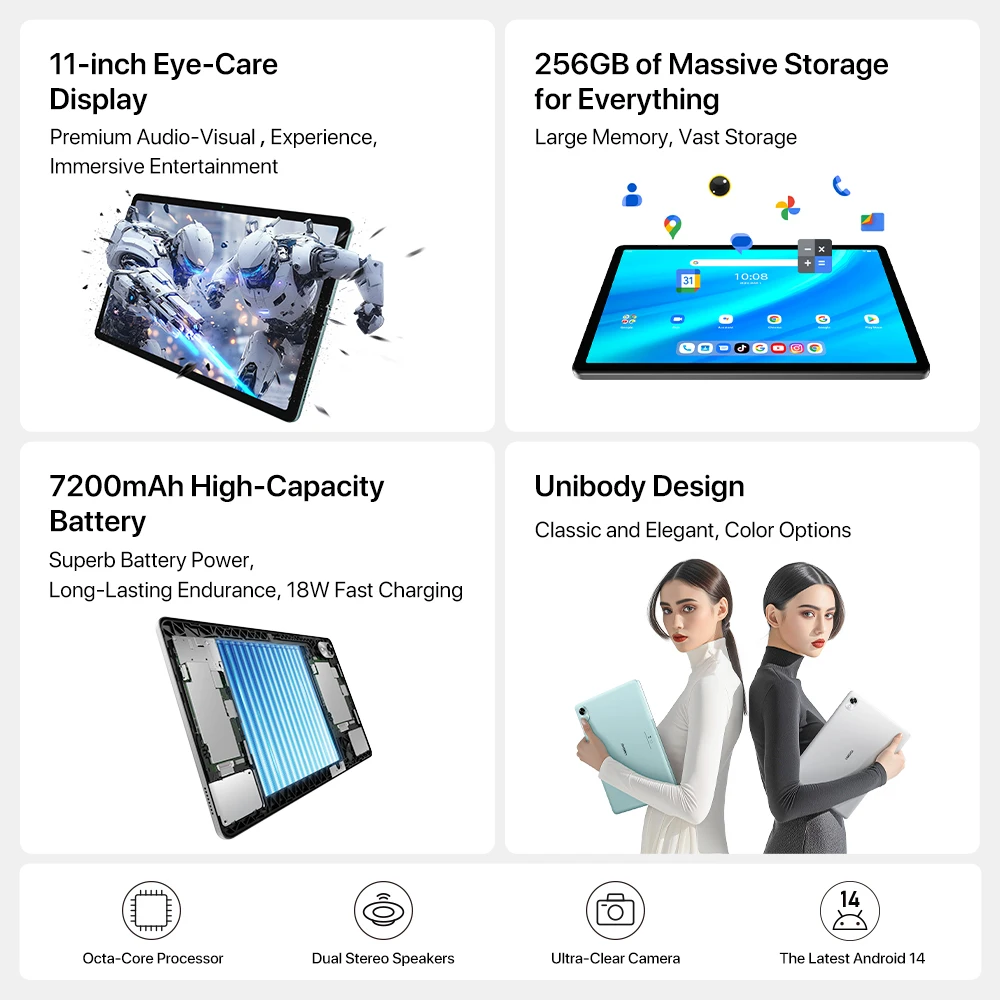 UMIDIGI-G9 Tab Tablet الذكي 11 بوصة Android 14 8GB RAM (4+4GB) 256GB ROM 7200mAh UNISOC T606 AI Face Unlock 13MP 2024