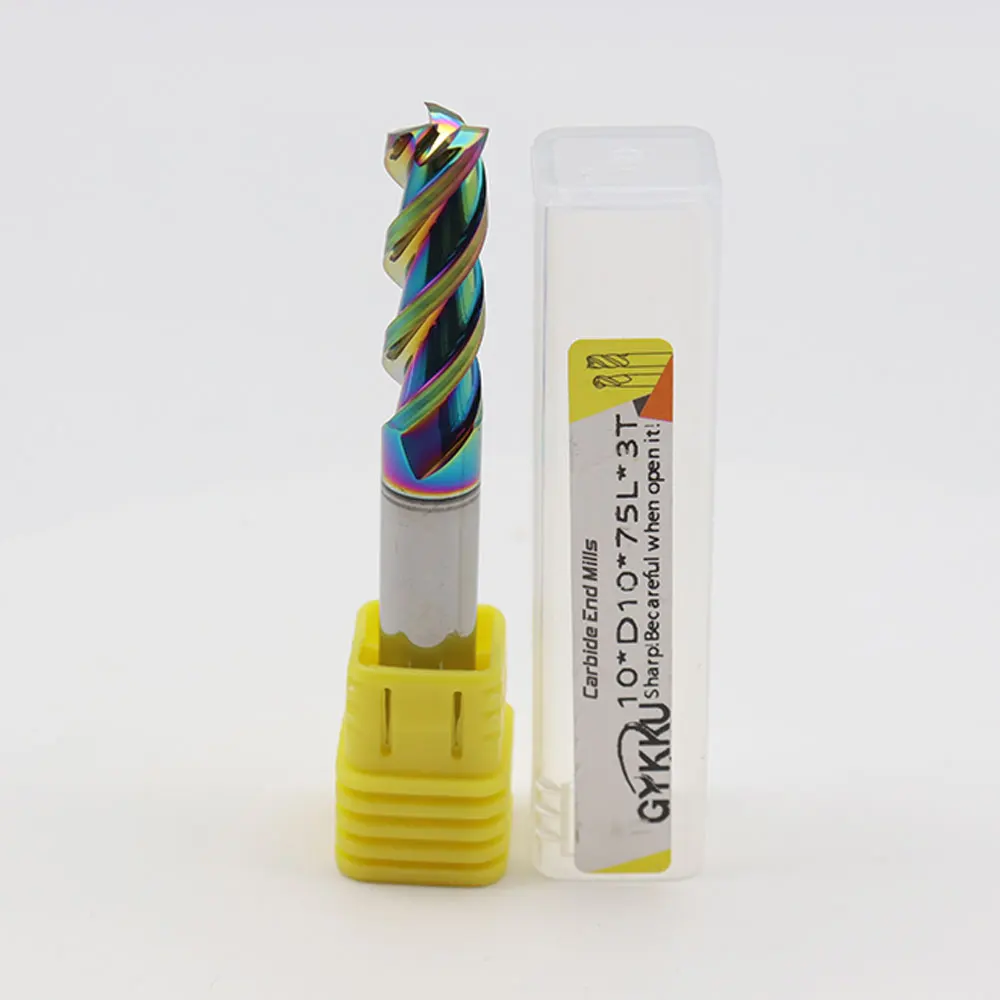 GYKKU HRC55 Colorful Milling Cutter For Aluminum Carbide End Mill Tungsten Steel Router Bit 3Flute For Fiberglass Acrylic Copper