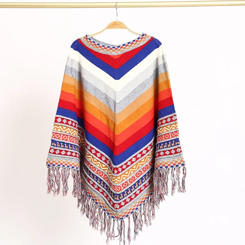 Peruvian National Style Fashion Tassel Travel Coat Shawl Cloak Women's Autumn Winter Warm Cover Lady Ponchos Capes