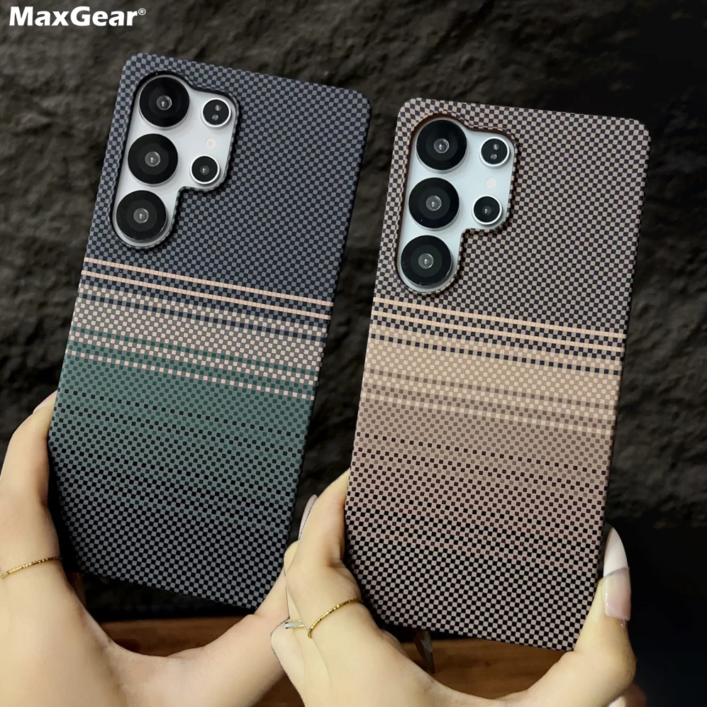 Magnetische Carbon Faser Muster Slim Fall Für Samsung Galaxy S25 S24 Ultra Plus S25Ultra Harte PC Rahmenlose Drahtlose Lade Abdeckung
