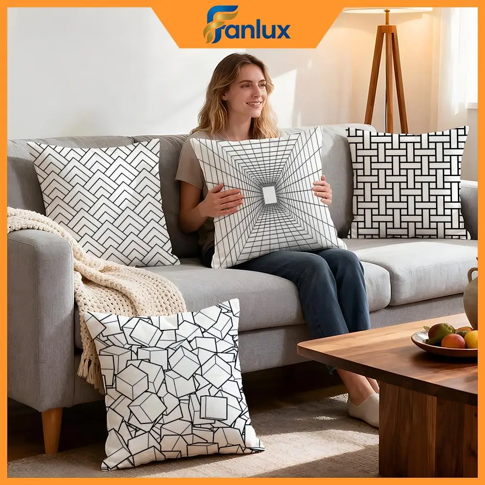 Minimal white geometry Cushion Cover 4Pcs Decorative Covers Soft Cushion Case for Sofa Couch Decor 40x40 45x45 Pillowcases