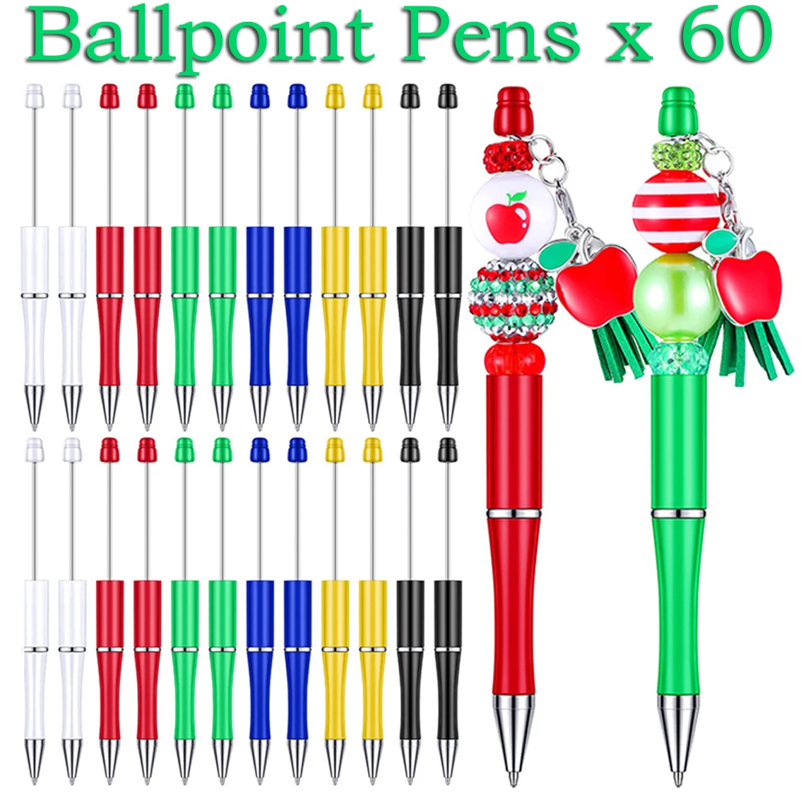 ปากกาลูกปัด60ชิ้นปากกาบอลพอยท์พลาสติกสีดำหมึกลูกปัดปากกาของขวัญสำหรับเด็กนักเรียนเครื่องใช้สำนักงาน