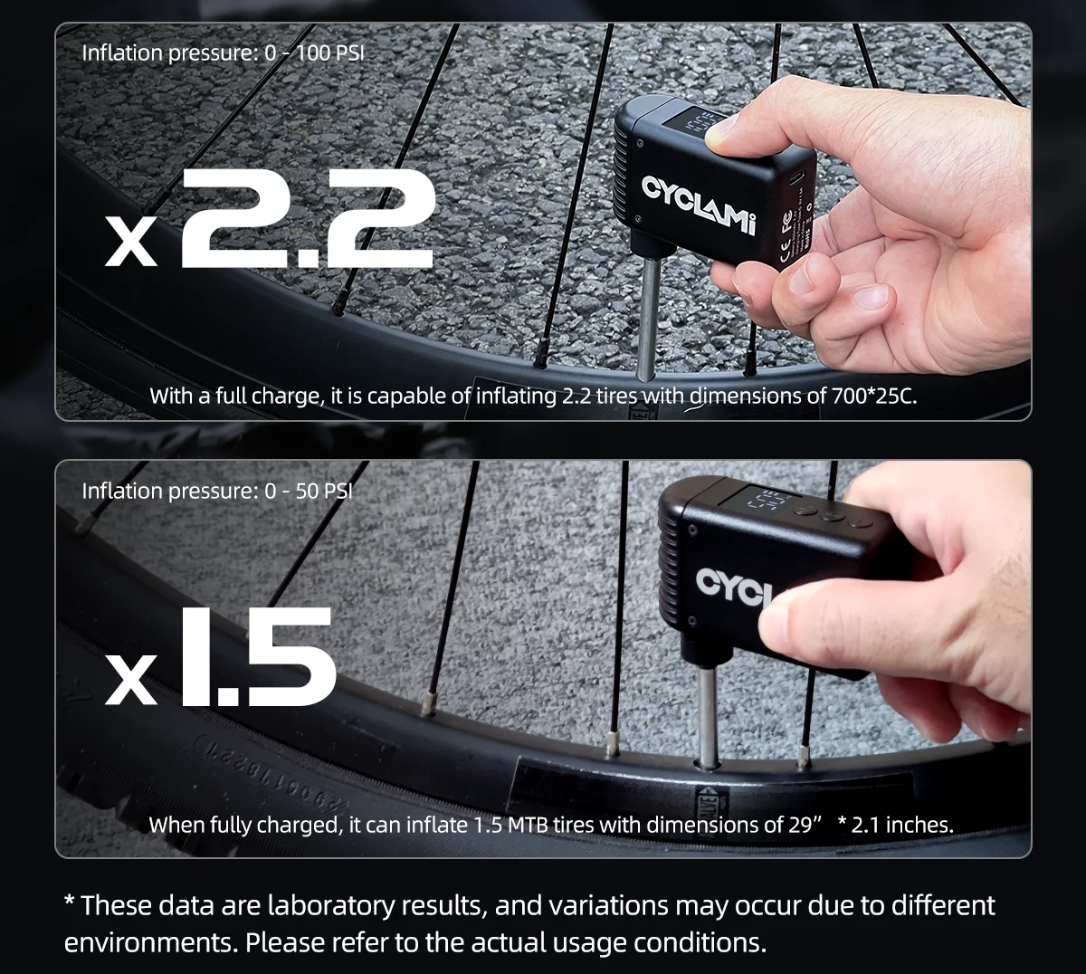 CYCLAMI A2 Mini Tragbare Fahrradpumpe Wiederaufladbarer Luftkompressor 120 PSI Typ-C Fahrradzubehör für Schrader- und Presta-Reifen A2MINI – Detail 5