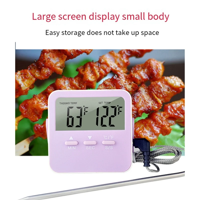 AIAI Digital Food Thermometer Cooking Temperature Alarm Cooking Timer With LED Display Stainless Steel Probe