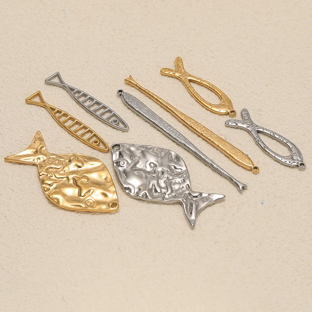 5 Stück Edelstahl Gold Lange Große Fisch-Anhänger für DIY Schmuckzubehör, Handgefertigte Halsketten-Anhänger und Ohrring-Zubehör – Detail 4