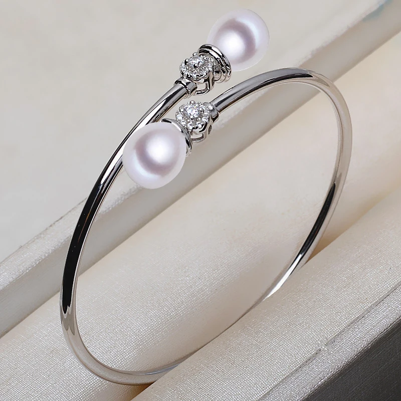 MeiBaPJ 100% Real 925 Sterling Silver Natural Freshwater Pearl 2 Beads Bracelet for Women Fashion Charm Wedding Jewelry