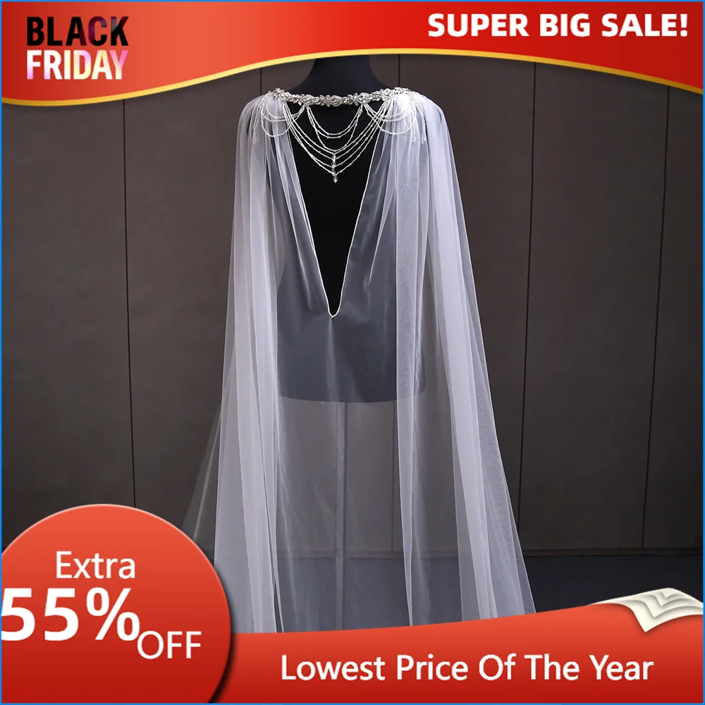 

TOPQUEEN G83 Wedding Long Cape Bridal Bolero Women Jacket Cathedral Wedding Veil Bachelorette Party Accessories for Bride DIY