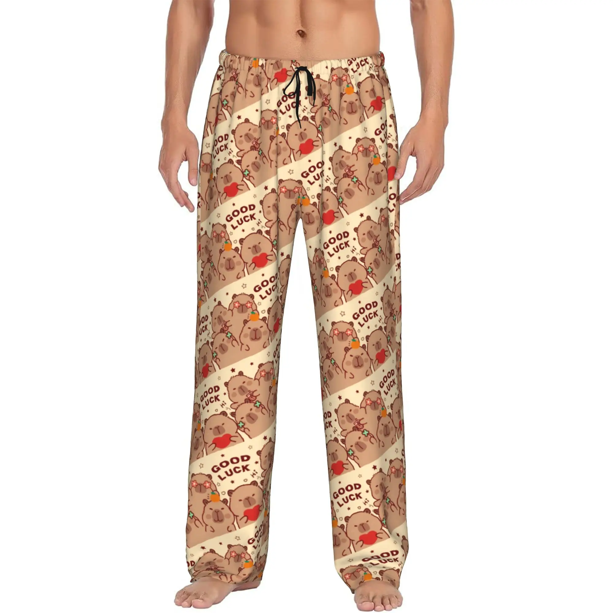 Custom Funny Capybara Pajama Pants Men's  Lounge Sleep Stretch Sleepwear Bottoms with Pockets